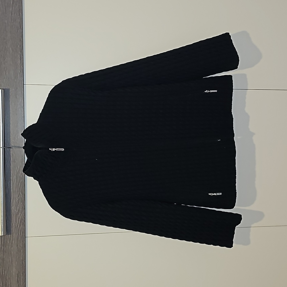 Lovely Quilted Black Cable Knit Jacket. Size L.